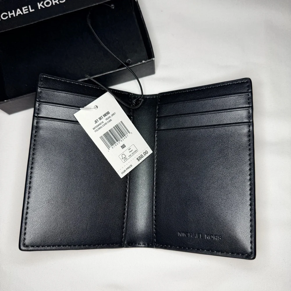 Michael Kors folding card case Textured Gray Card Holder wallet